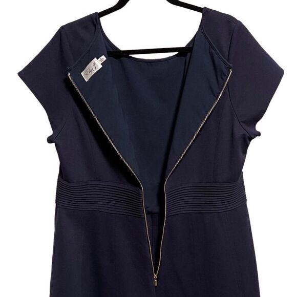 Eliza J- Women’s Navy Blue Fit Flare Stretch Short Sleeve Knee Length Dress, 16W - Picture 5 of 7